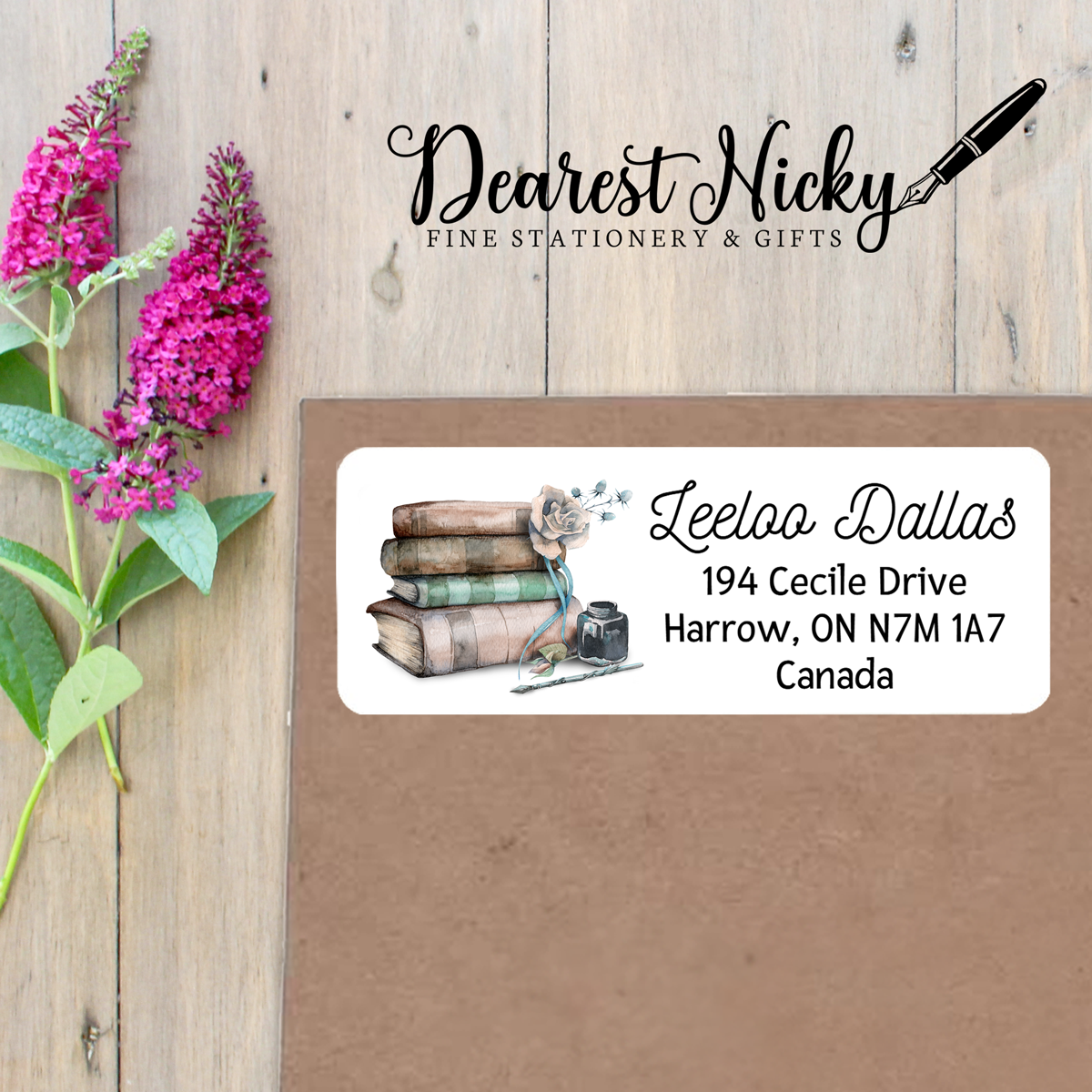 Books and Ink Custom Return Address Labels Set of 30