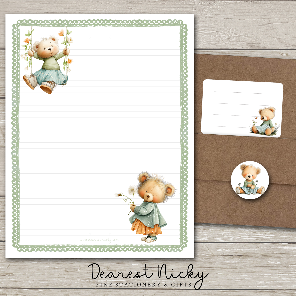 Cute Teddies Large Letter Writing Set - 8½ x 11