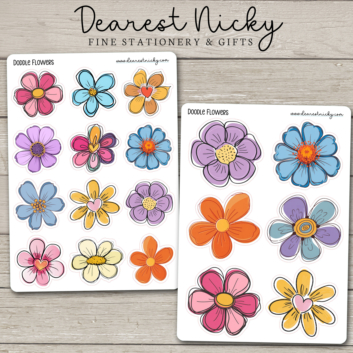 Doodle Flowers Stickers - 2 Sheets