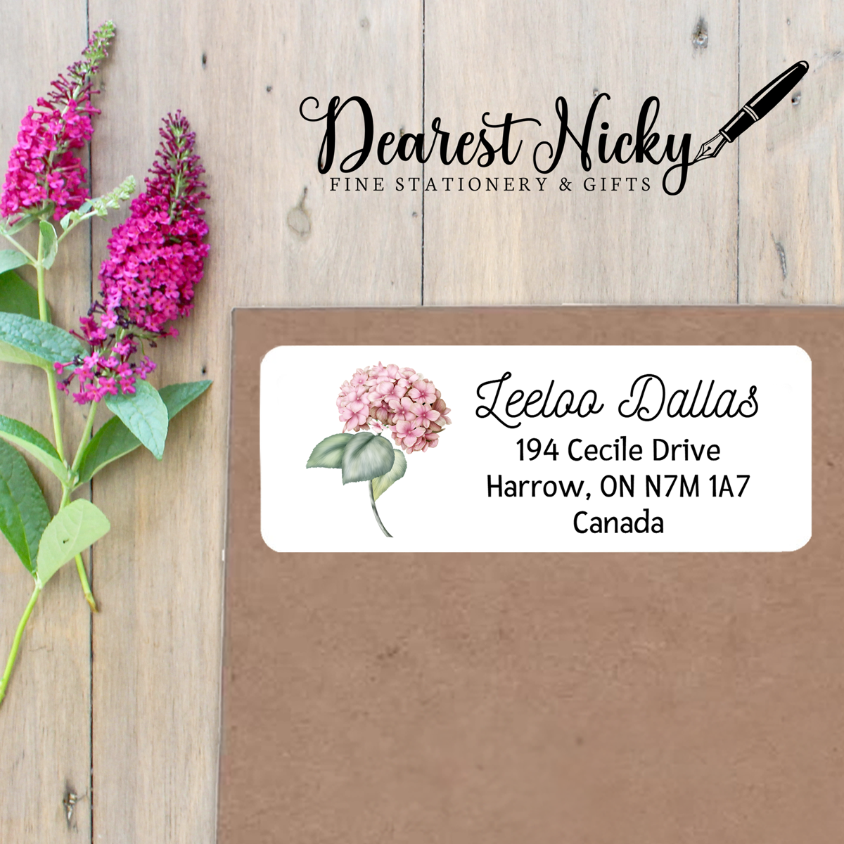 Pink Hydrangea Custom Return Address Labels Set of 30