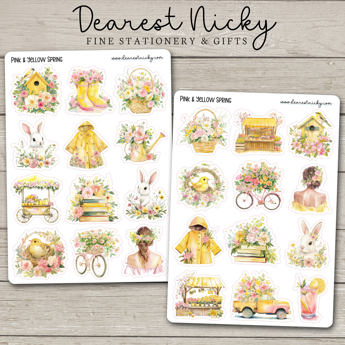Pink & Yellow Spring Stickers - 2 Sheets