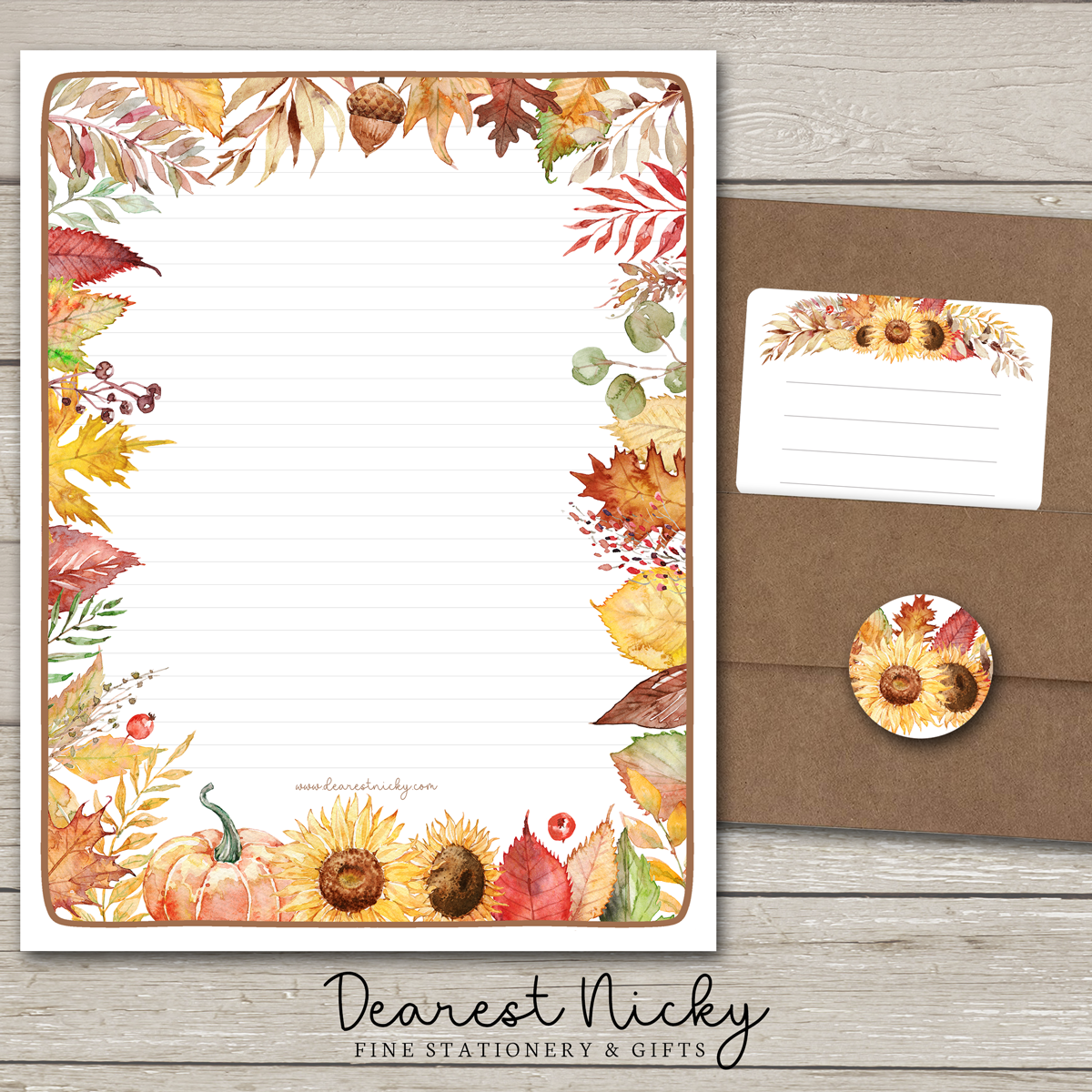 Autumn Leaves & Sunflowers Large Letter Writing Set - 8½ x 11