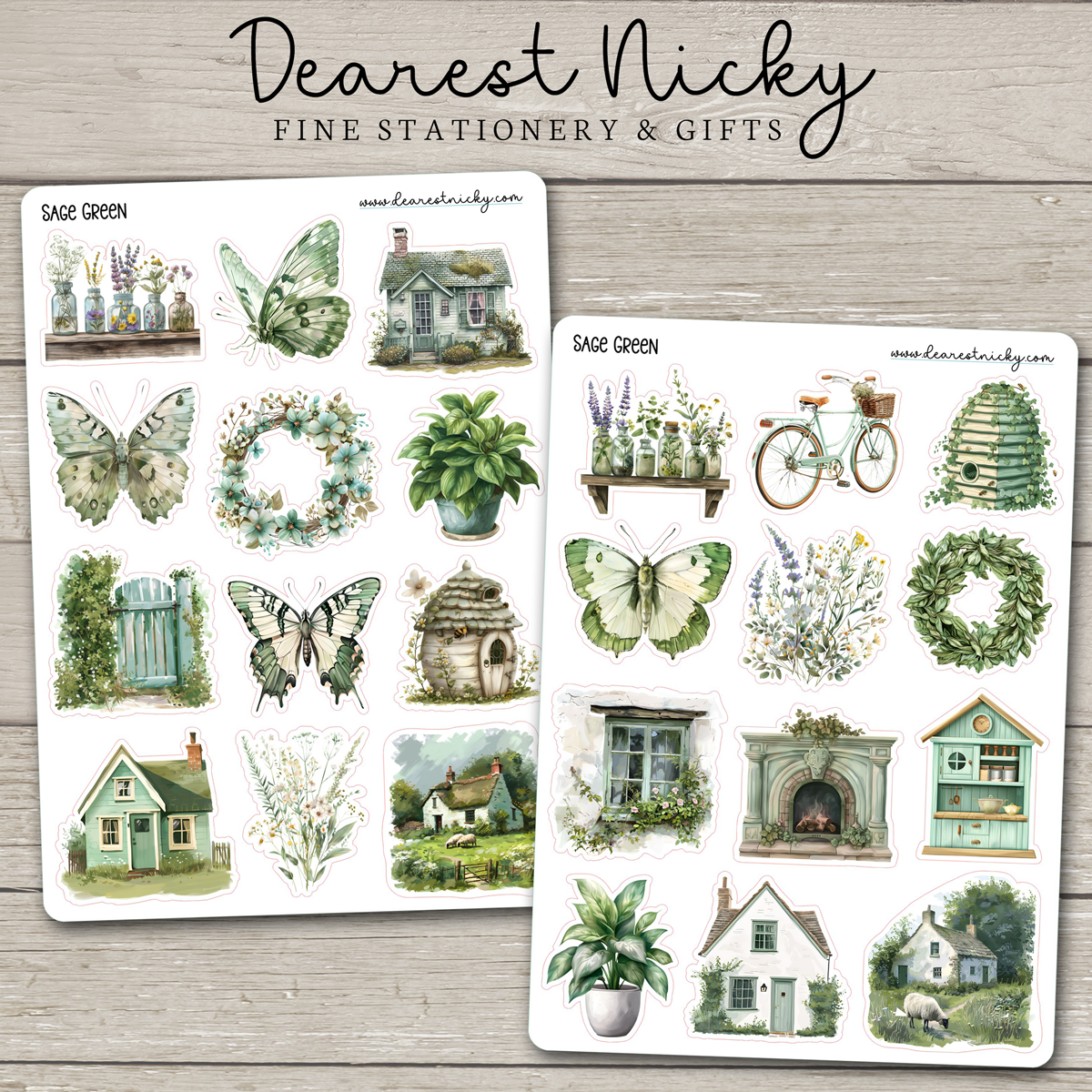 Sage Green Stickers - 2 Sheets