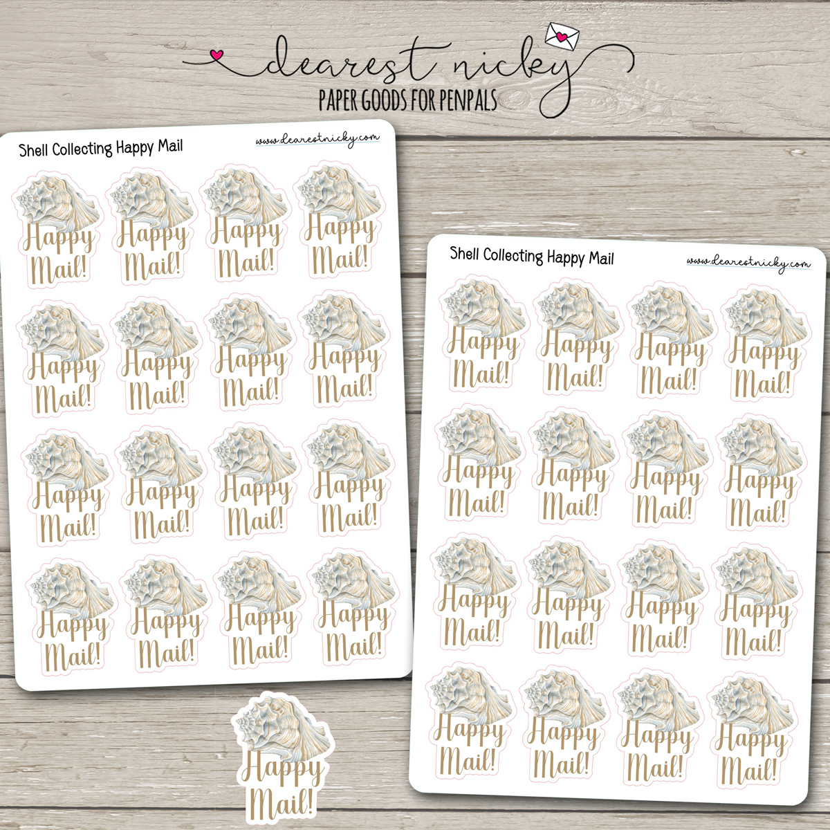 Shell Collecting Happy Mail Stickers - 2 Sheets