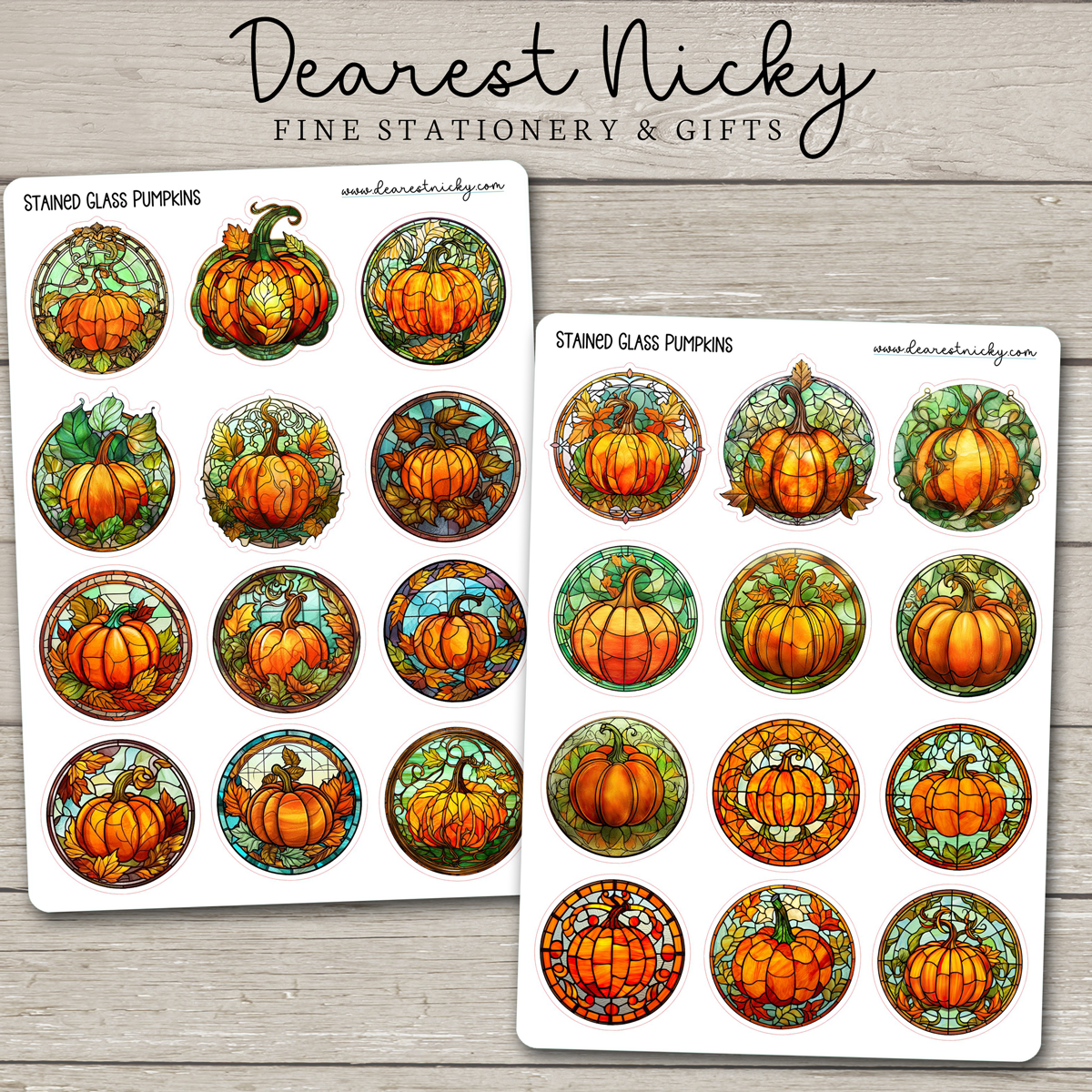 Stained Glass Pumpkins Stickers - 2 Sheets