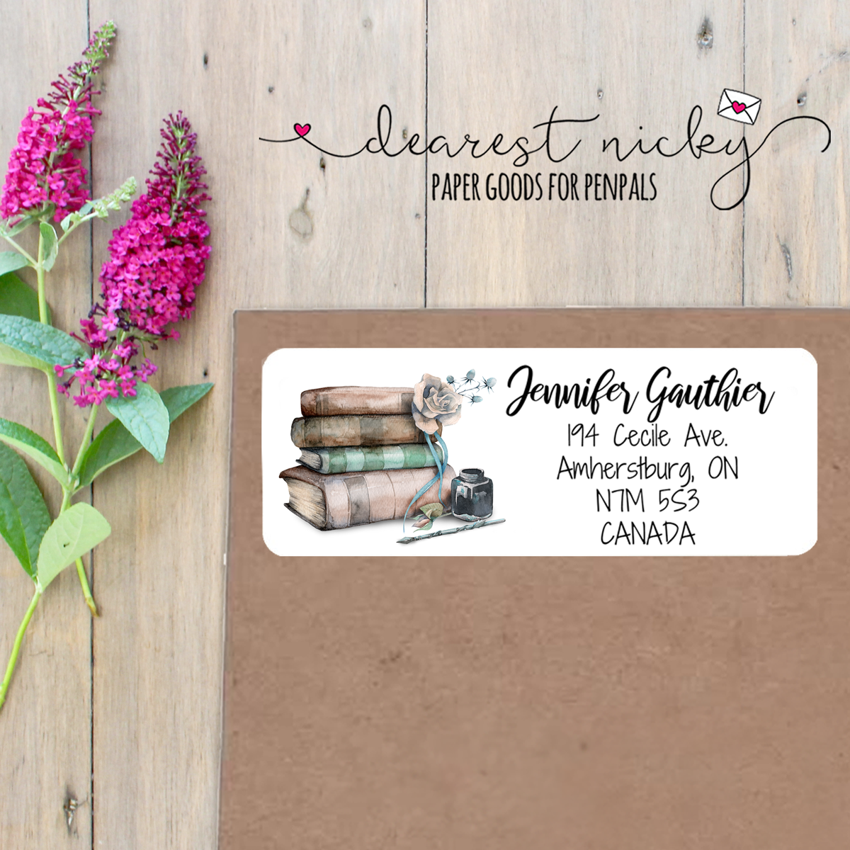 Books and Ink Custom Return Address Labels Set of 30