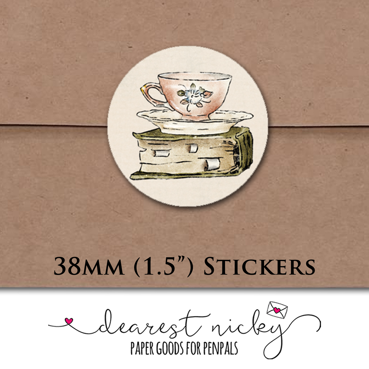 Books and Tea Envelope Seals - Set of 30 Stickers