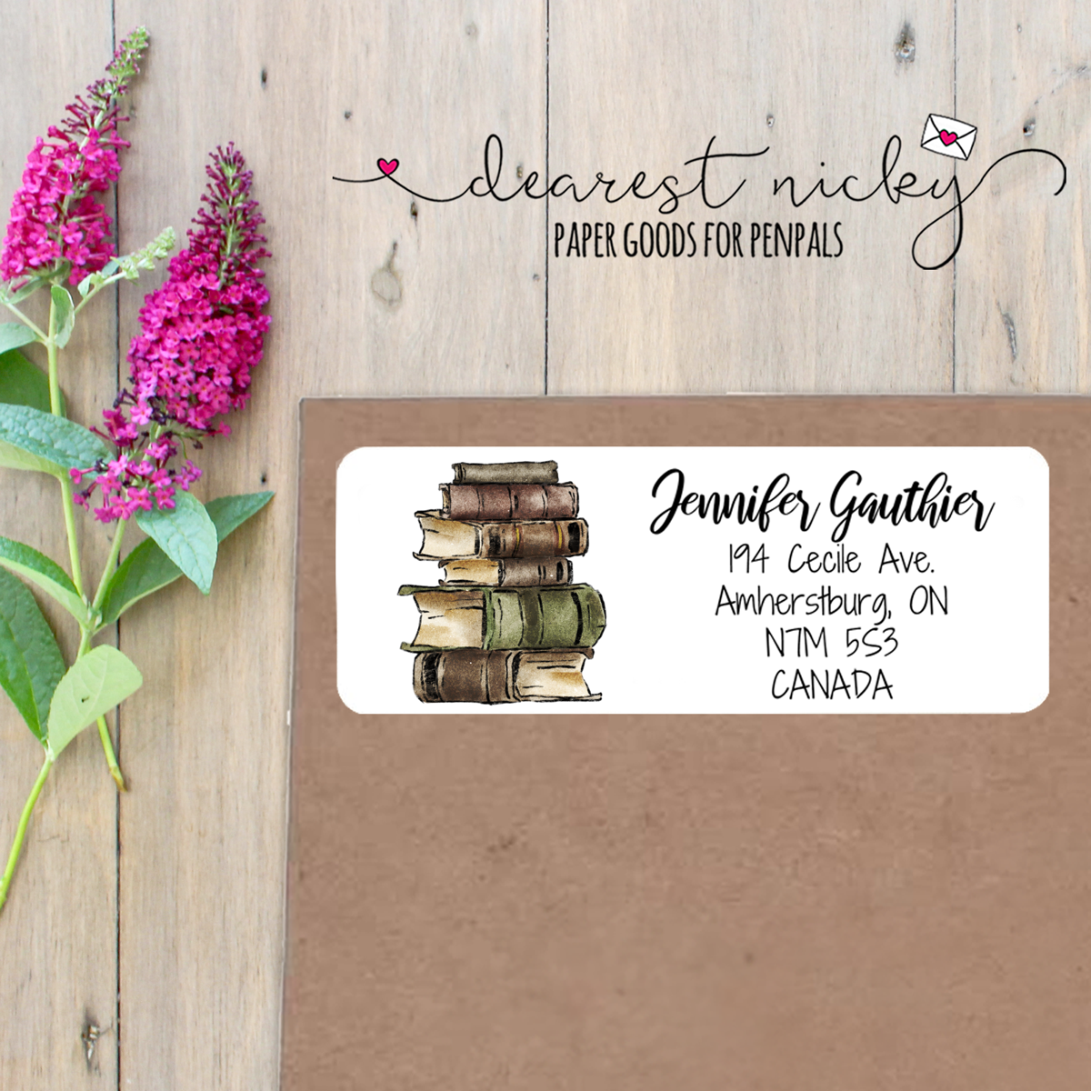 Stack of Books Custom Return Address Labels Set of 30