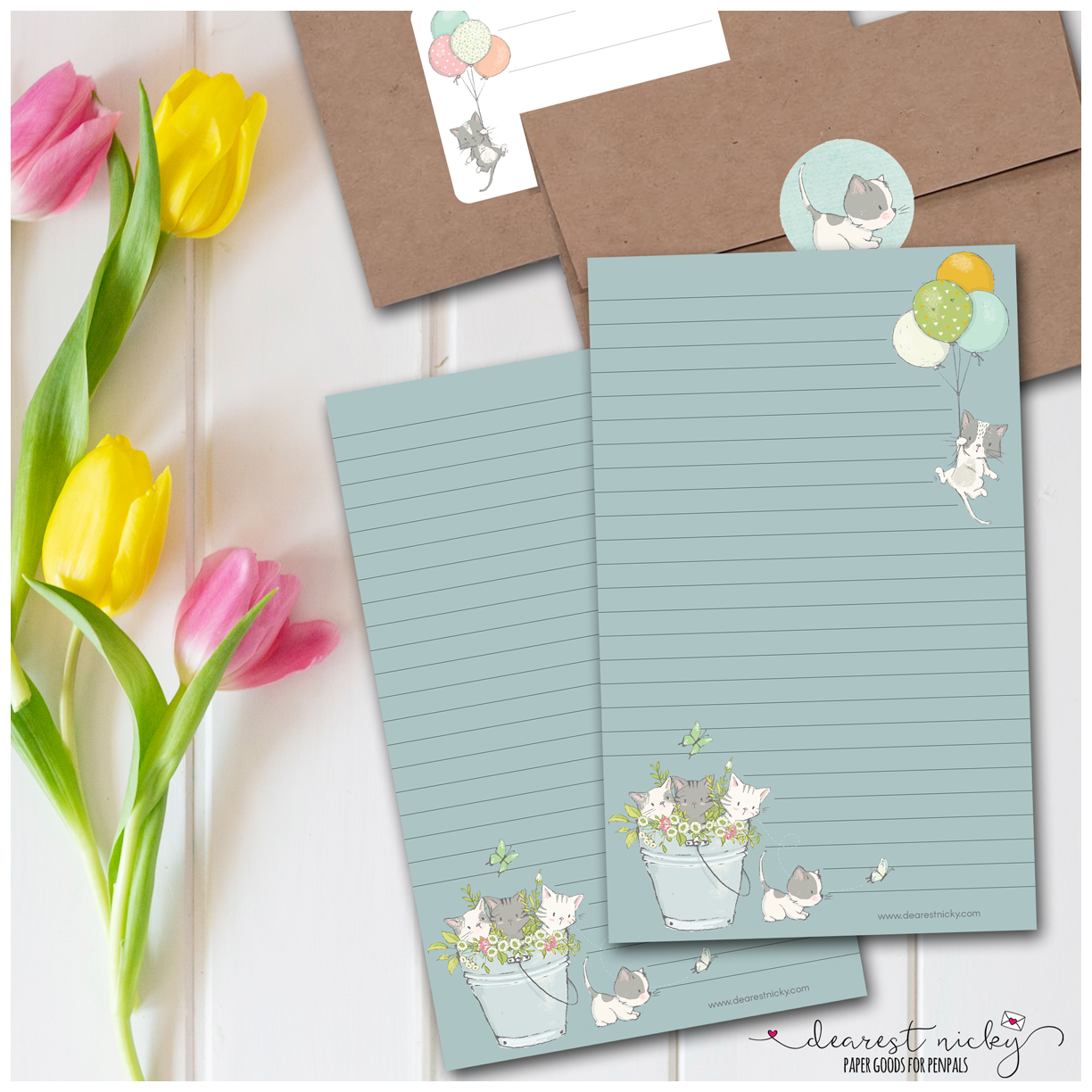 Balloon Kitten Mailing Address Labels - Set of 16