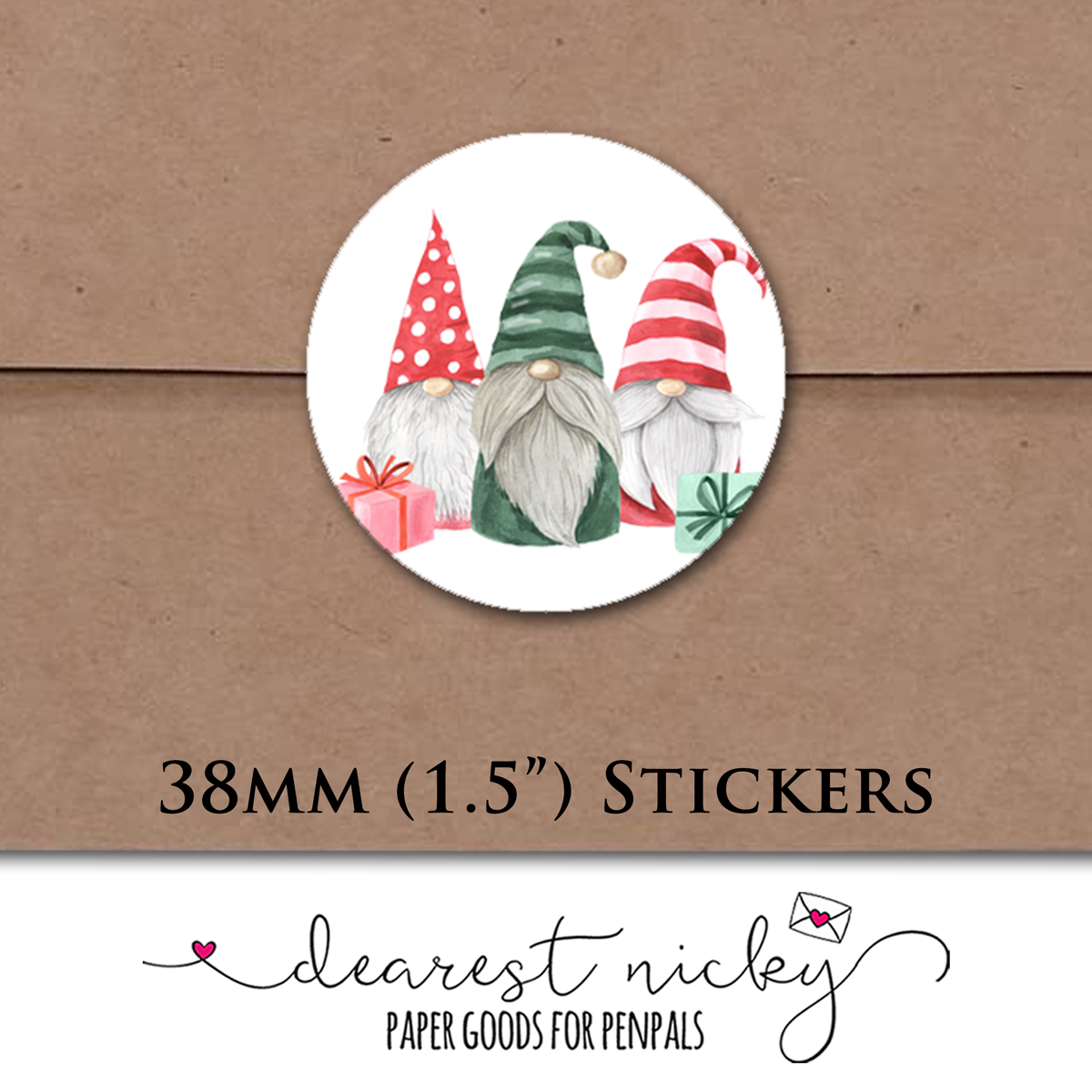 Christmas Gnomes Envelope Seals - Set of 30 Stickers