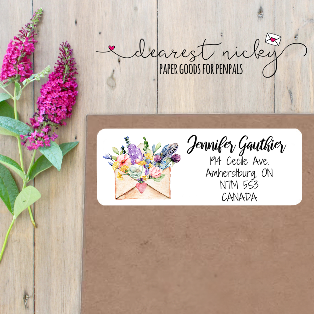 Flower Filled Envelope Custom Return Address Labels Set of 30