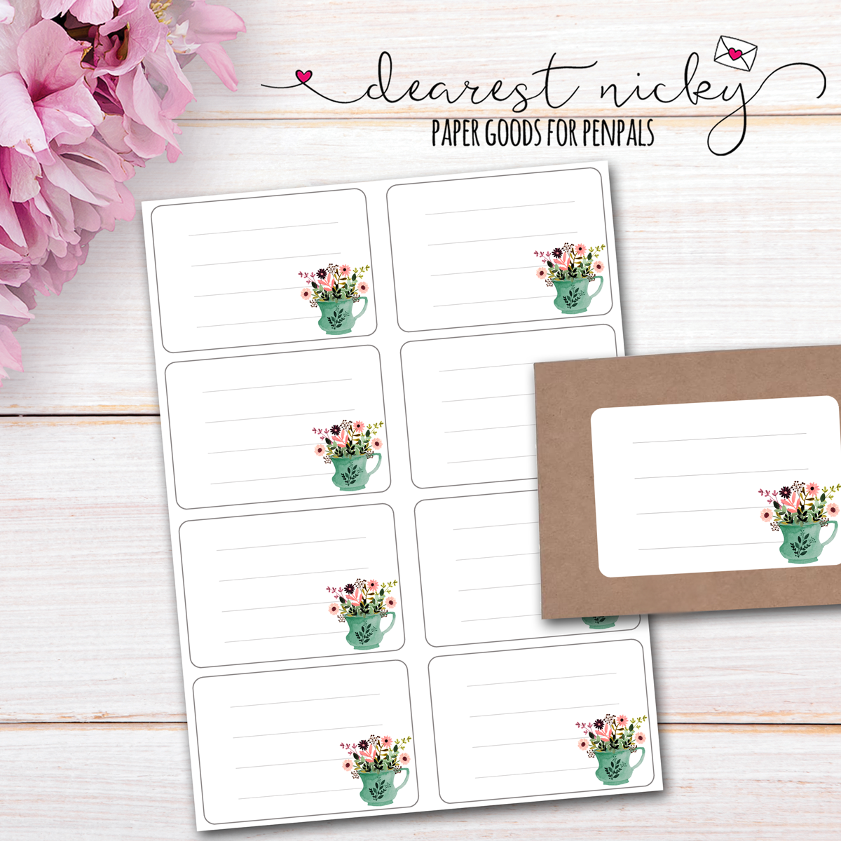 Flower Teacup Mailing Address Labels - Set of 16