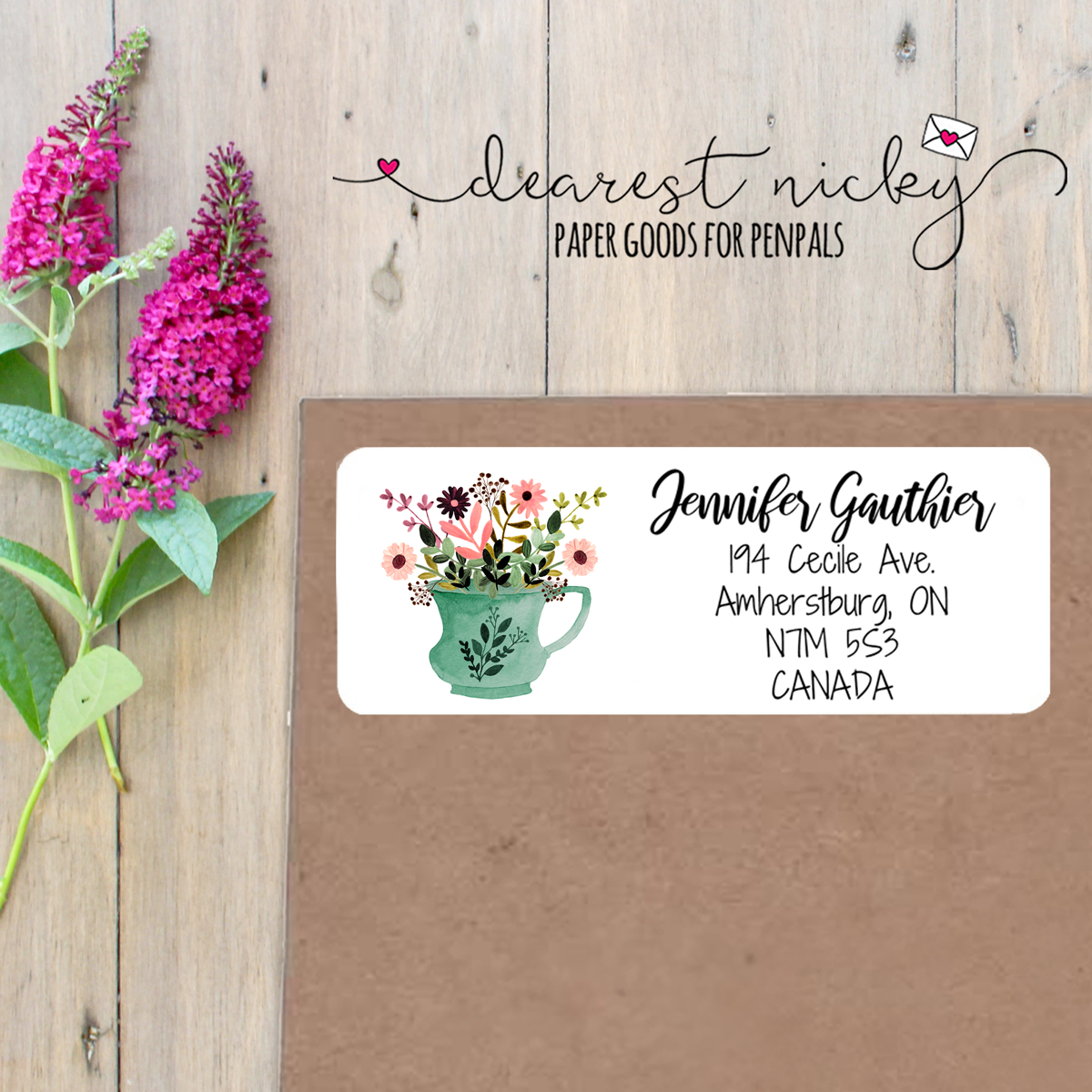Flower Teacup Custom Return Address Labels Set of 30