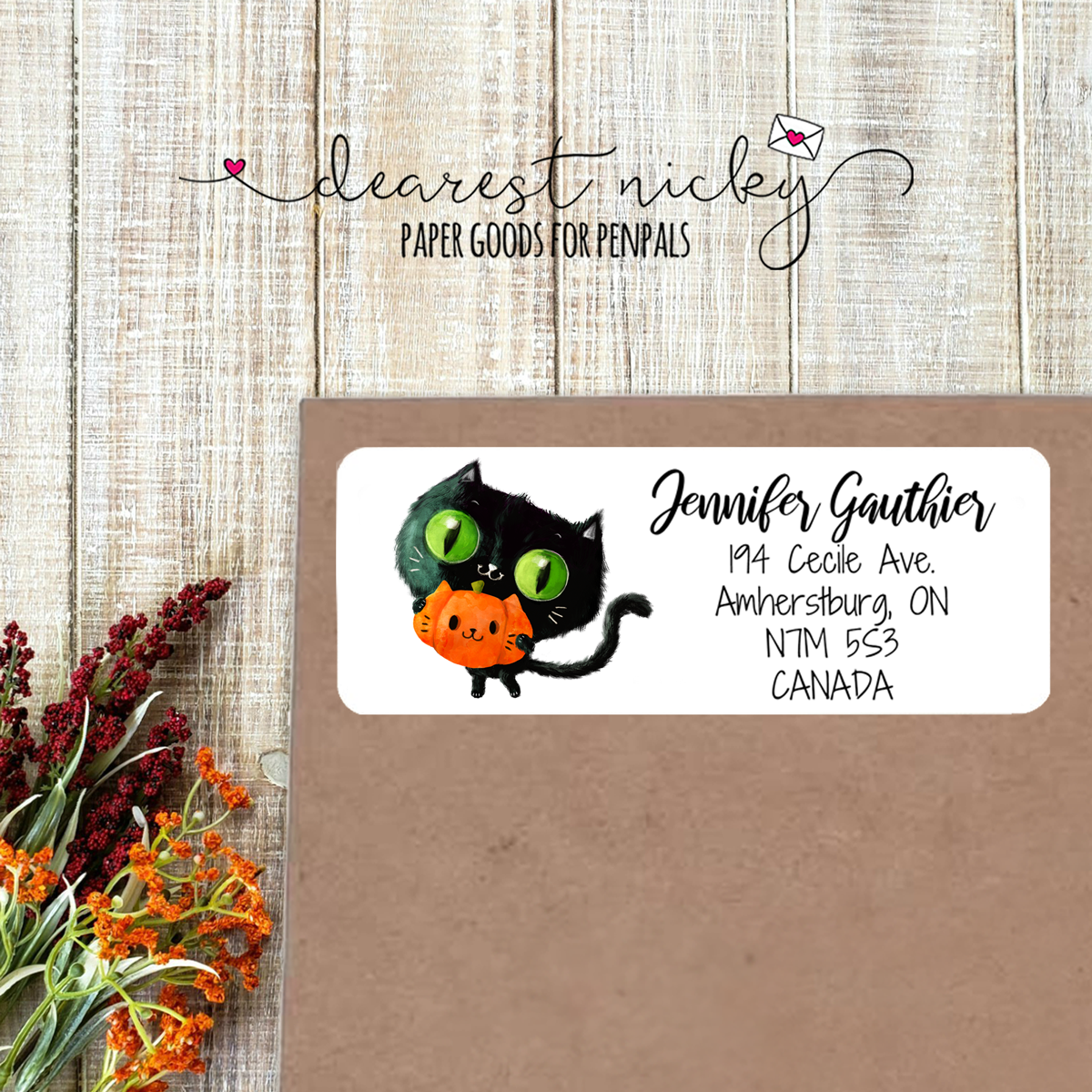 Rufus the Halloween Kitty Custom Return Address Labels Set of 30