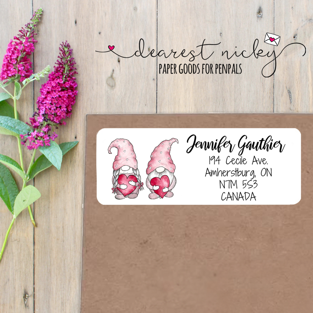 Heart Gnomes Custom Return Address Labels Set of 30