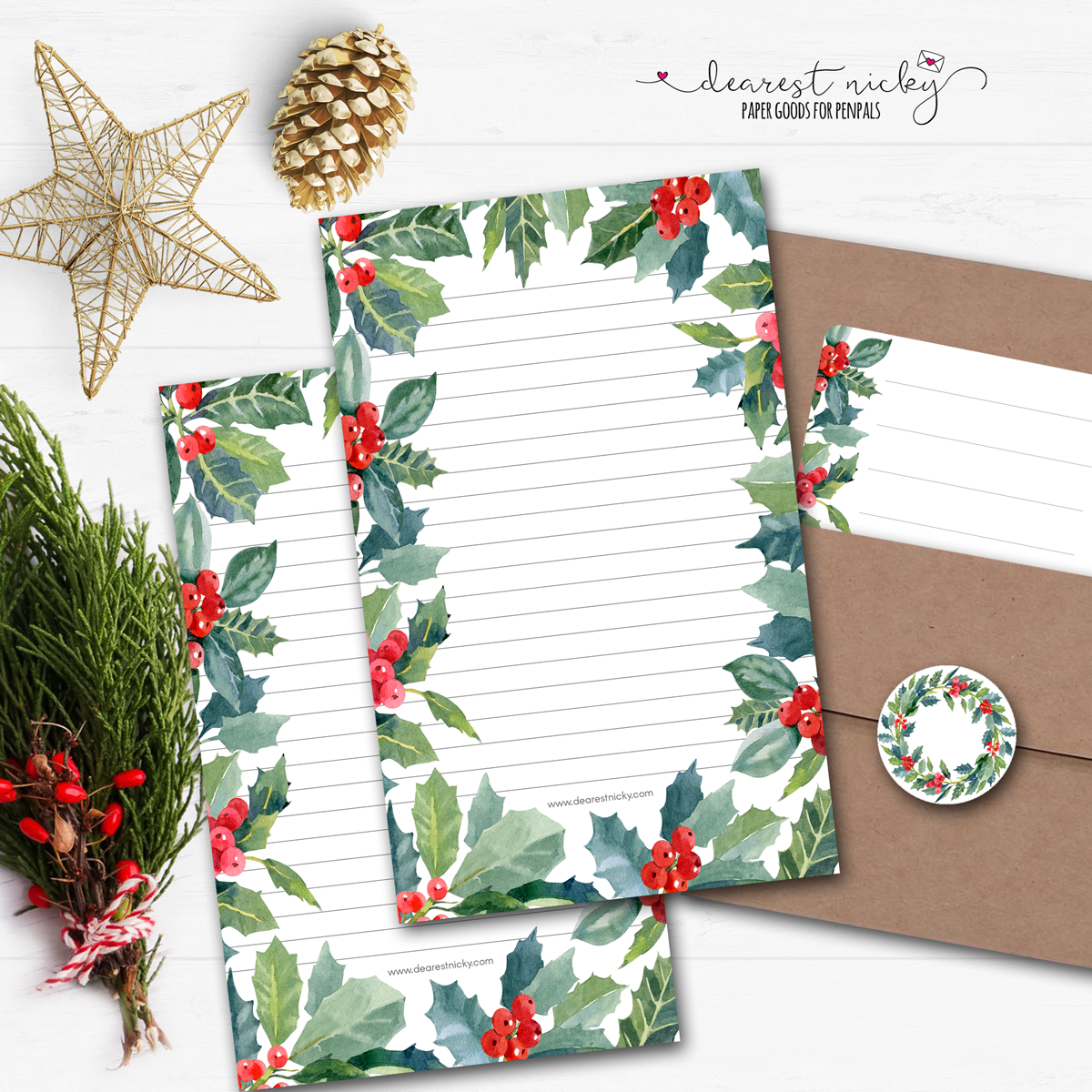 Holly Frame Letter Writing Set