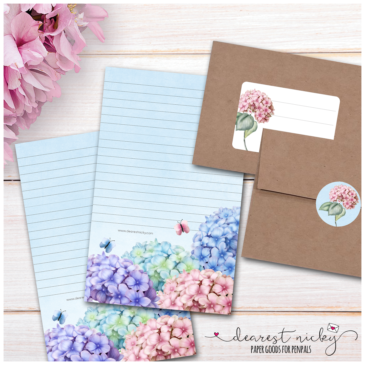 Pink Hydrangea Mailing Address Labels - Set of 16