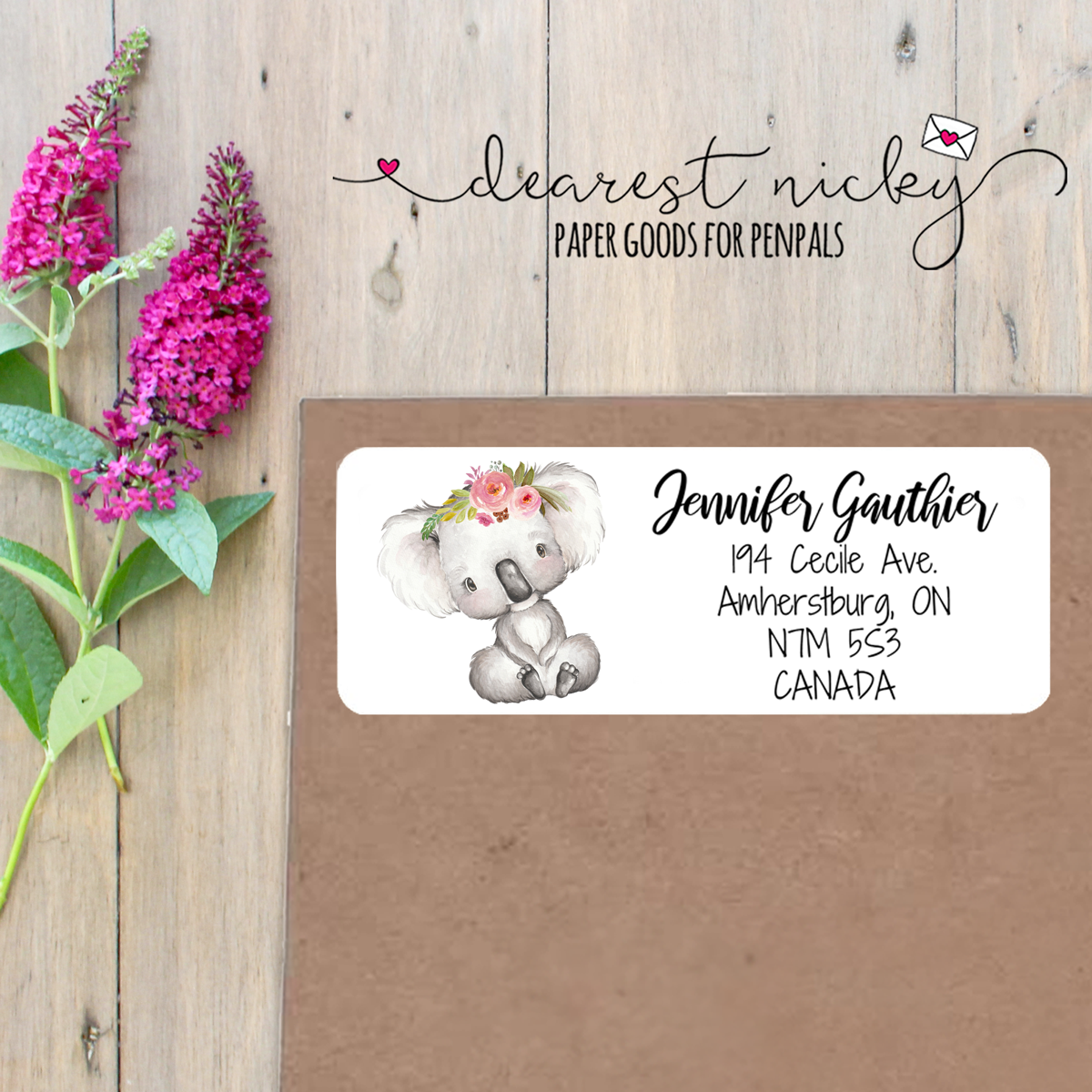 Koala Custom Return Address Labels Set of 30