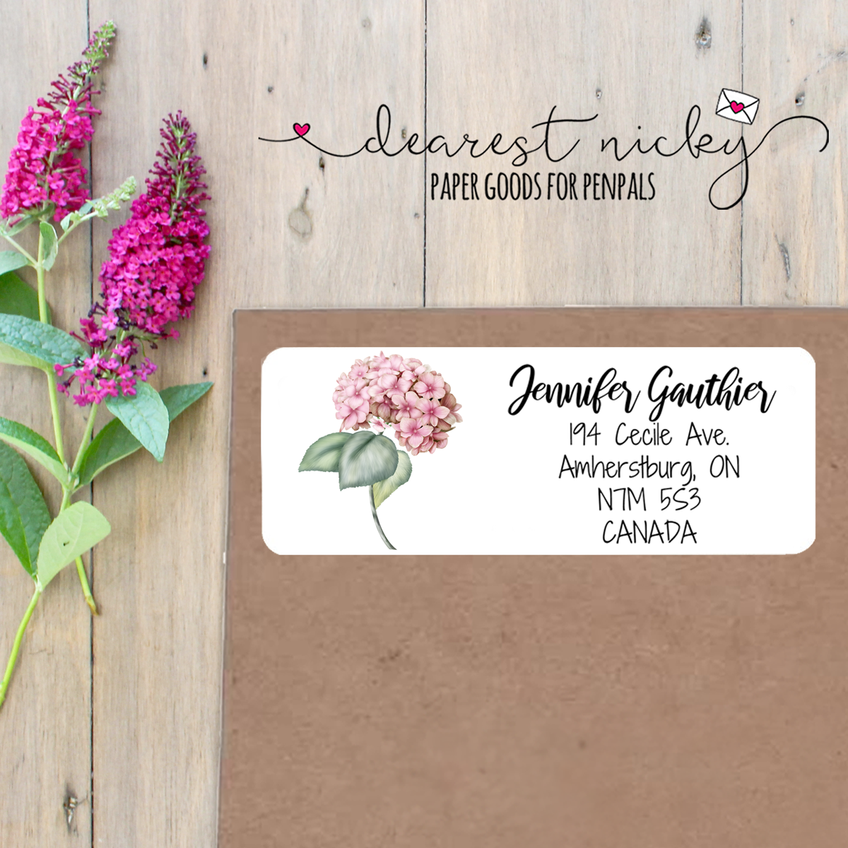 Pink Hydrangea Custom Return Address Labels Set of 30
