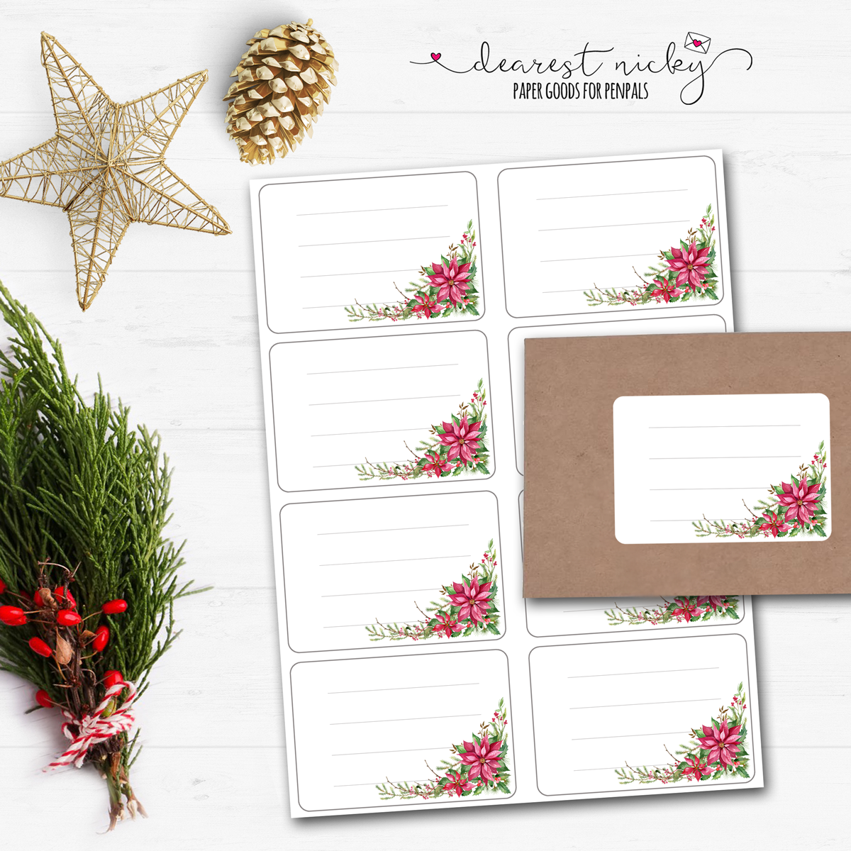 Poinsettia Bouquets Mailing Address Labels - Set of 16