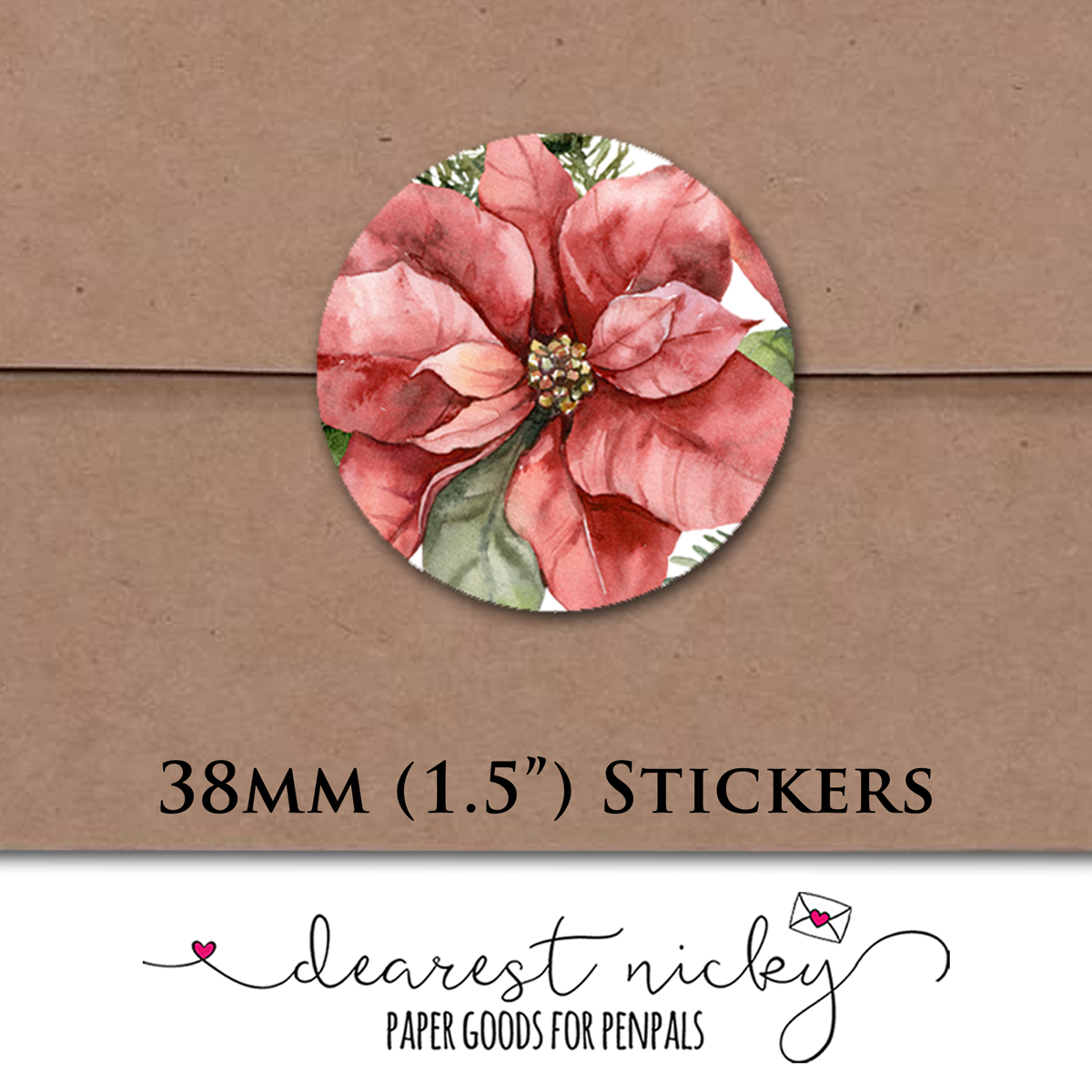 Poinsettias Envelope Seals - Set of 30 Stickers