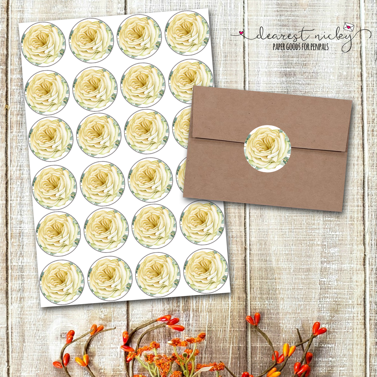 Pumpkins and Roses Envelope Seals - Set of 30 Stickers
