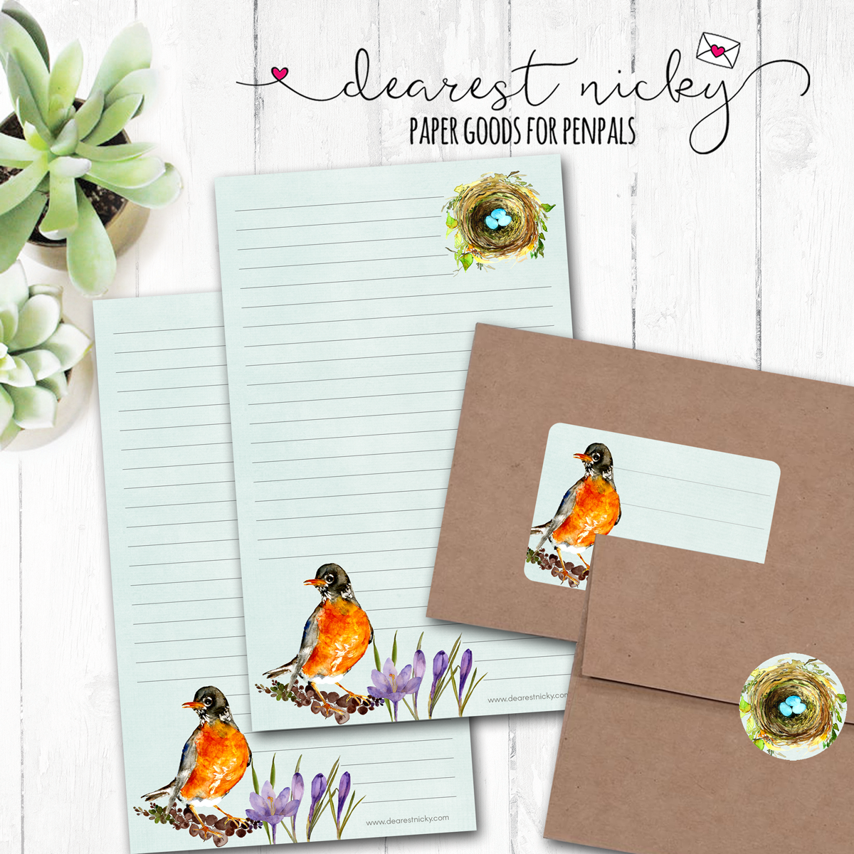 Robin Nest Envelope Seals - Set of 30 Stickers