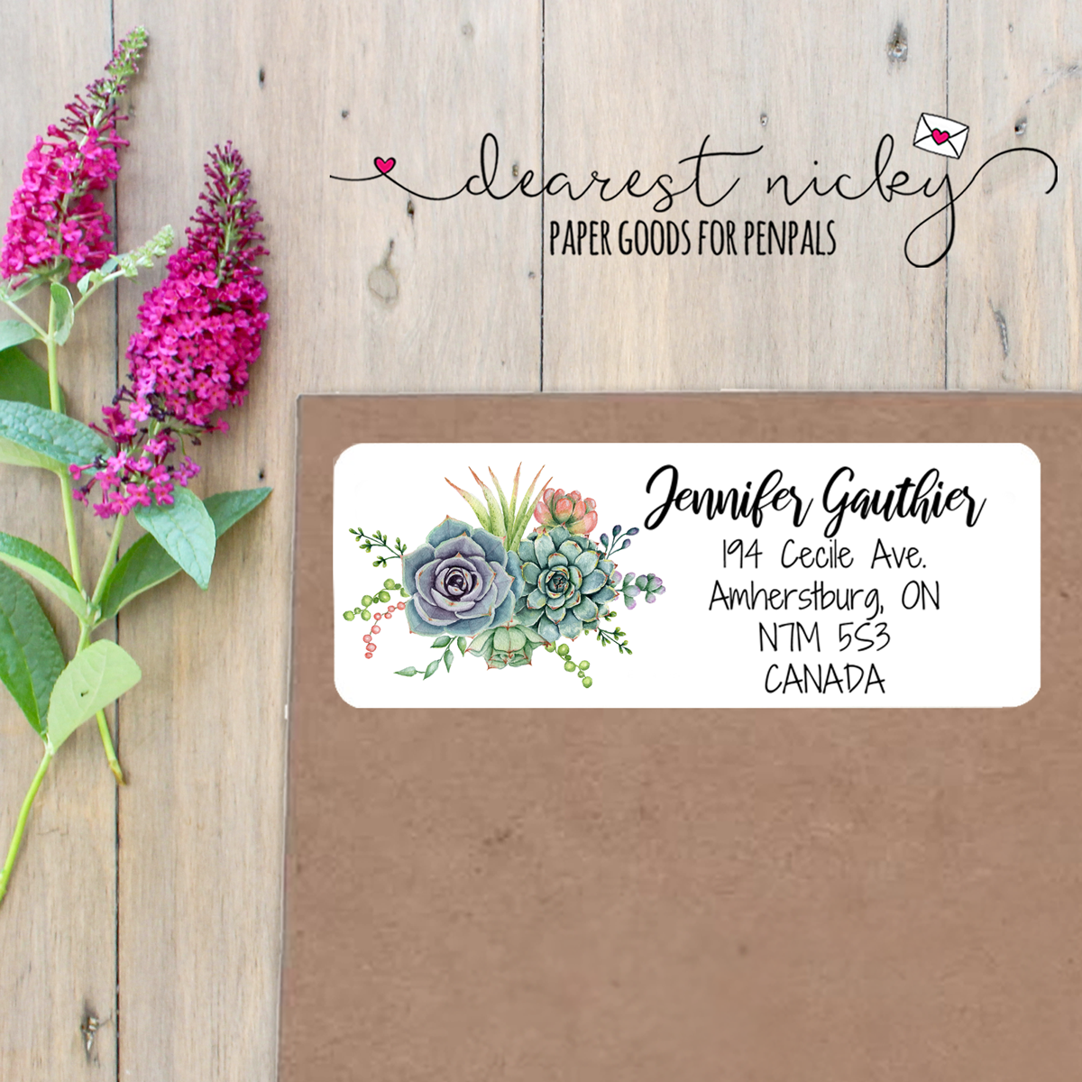 Succulents Custom Return Address Labels Set of 30