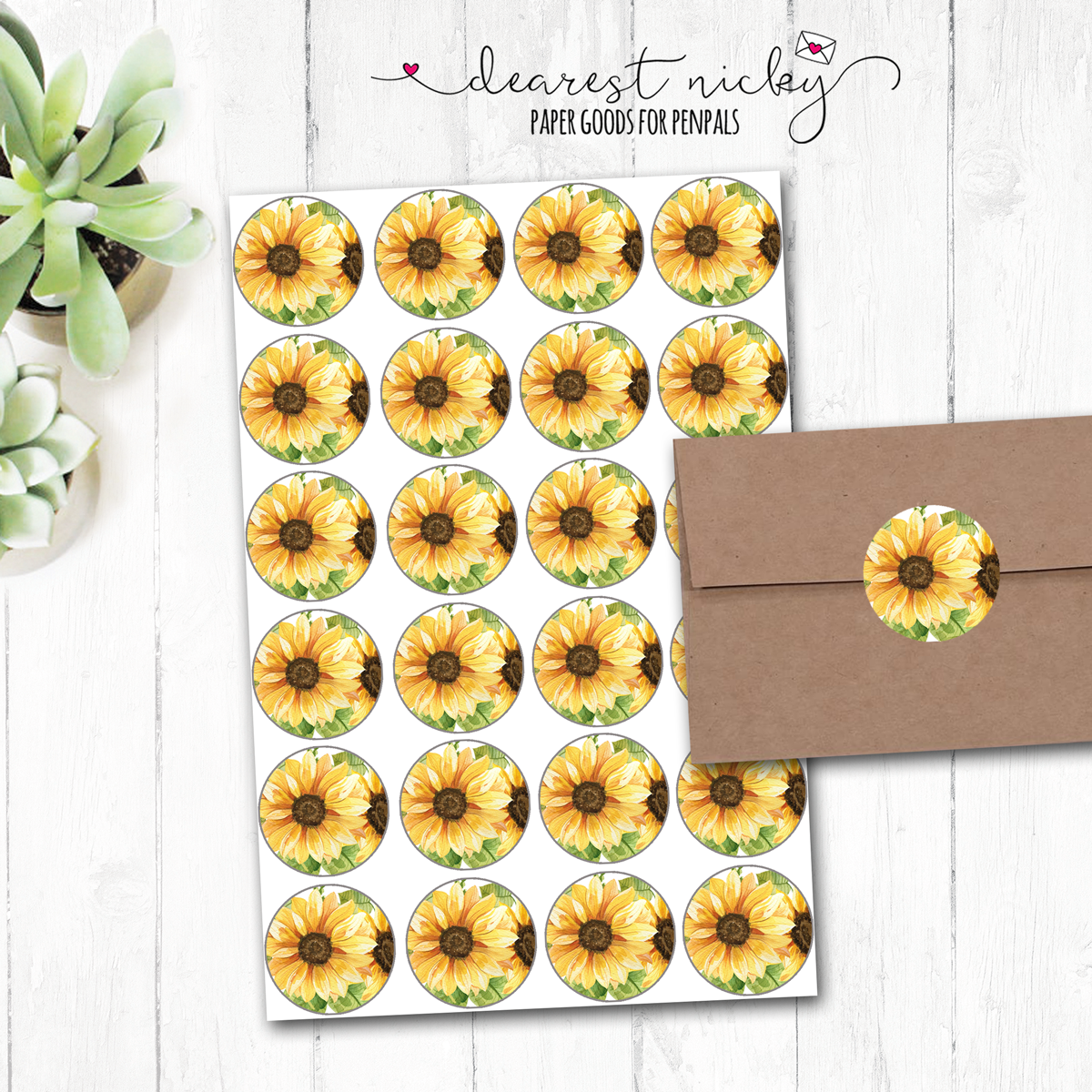 Sunflower Bouquet Envelope Seals - Set of 30 Stickers