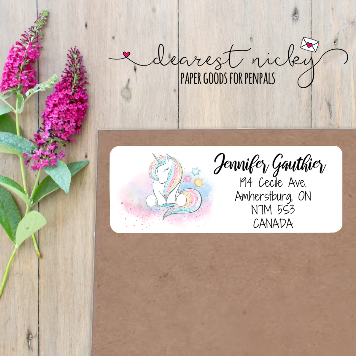 Rainbow Unicorn Custom Return Address Labels Set of 30