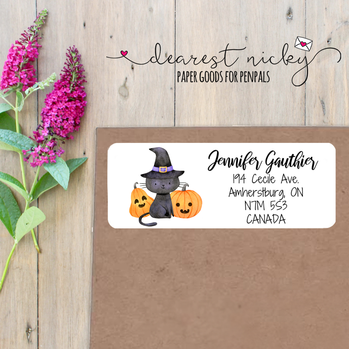 Witch Kitty Custom Return Address Labels Set of 30