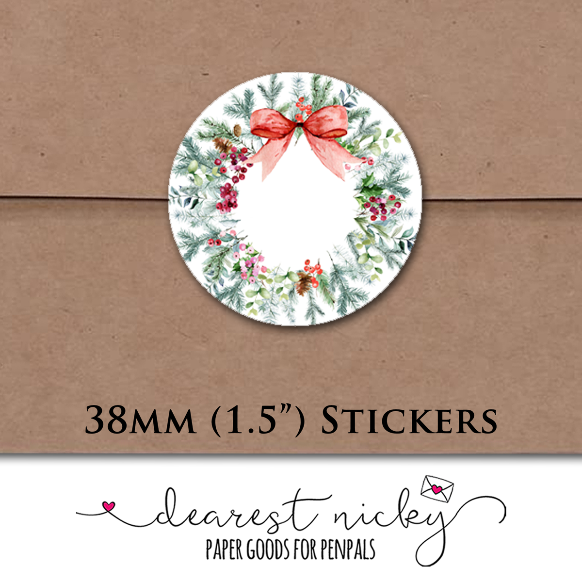 Christmas Wreath Envelope Seals - Set of 30 Stickers