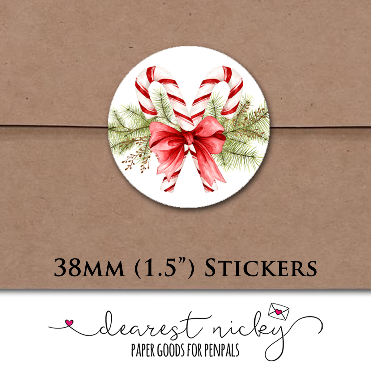 Candy Canes Envelope Seals - Set of 30 Stickers