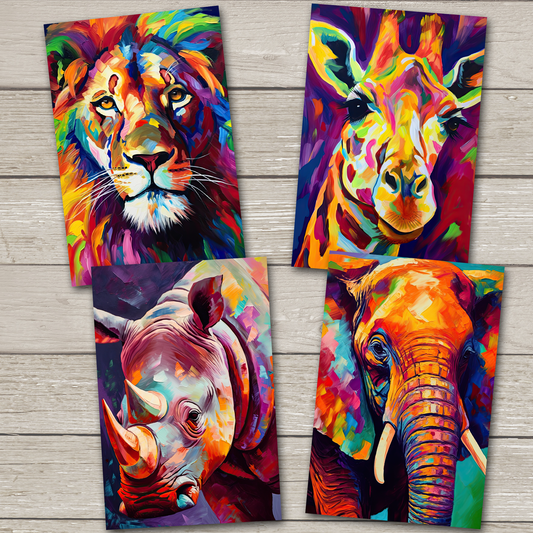 Cartes postales d’animaux africains - Ensemble de 4 - Nouveau papier cartonné Premium