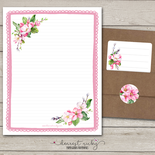 Apple Blossoms Large Letter Writing Set - 8½ x 11