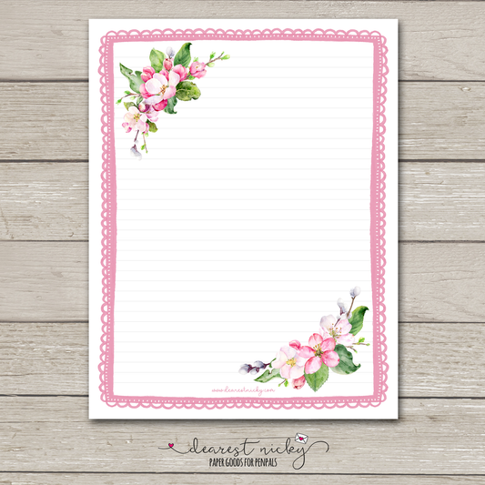 Apple Blossoms Large Letter Writing Paper - 8½ x 11