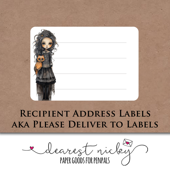 Audrey & Her Owl Mailing Address Labels <br> Set of 16