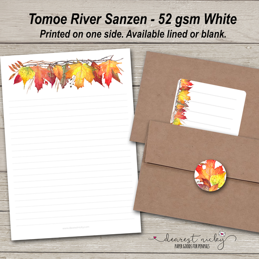 Ensemble d'écriture de lettres feuilles et branches d'automne - 52 g/m² Tomoe River Sanzen
