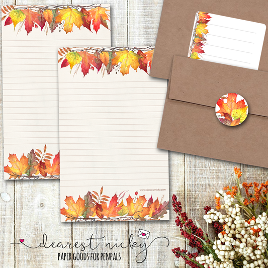 Ensemble d'écriture de lettres feuilles et branches d'automne