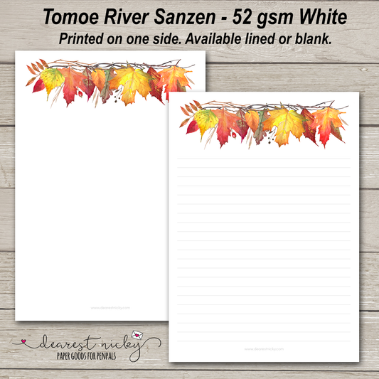 Papier à lettres feuilles et branches d'automne - 52 g/m² Tomoe River Sanzen