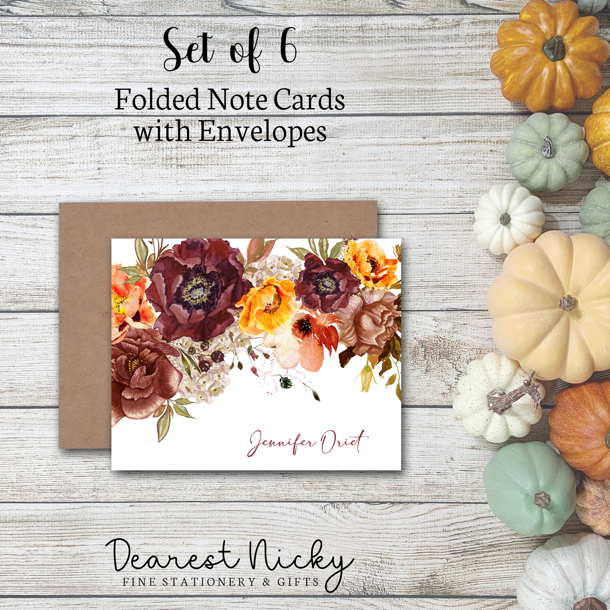 Autumn Splendor Personalized Folded Note Cards - Blank Inside - Set of 6 with Envelopes