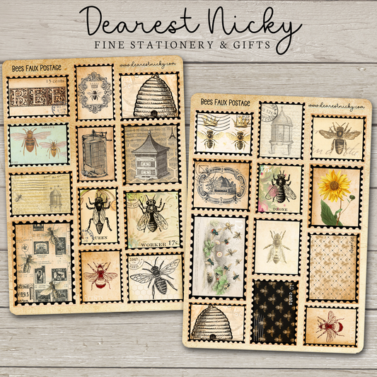 Bee Faux Postage Stickers - 2 Sheets