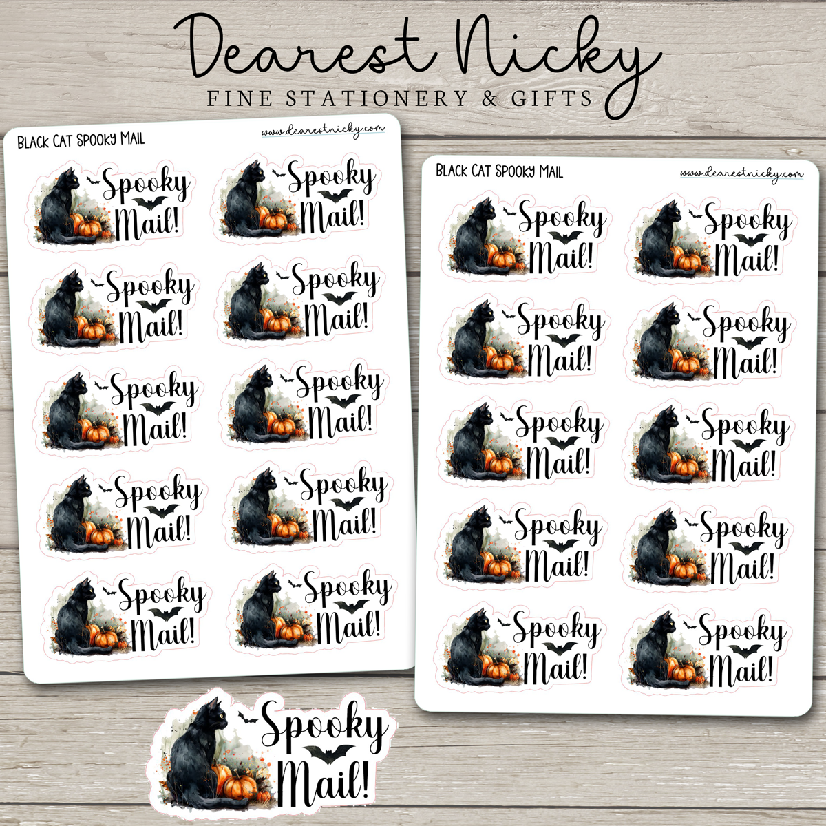 Black Cat Spooky Mail Stickers - 2 Sheets