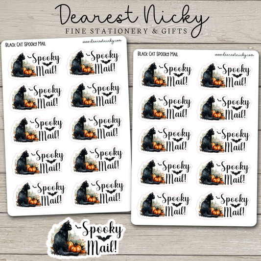 Black Cat Spooky Mail Stickers - 2 Sheets