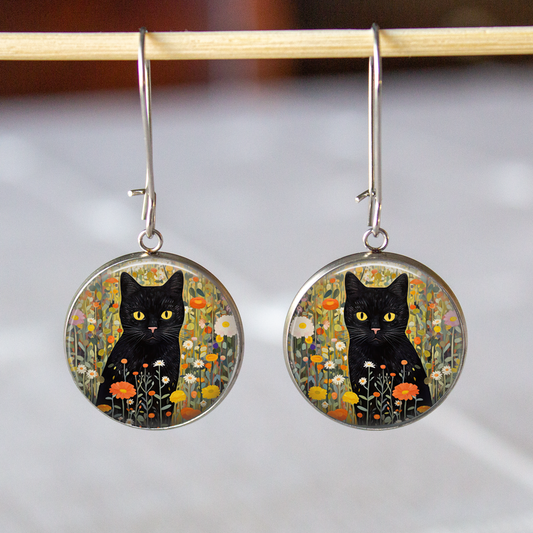 Black Cat Stainless Steel Earrings