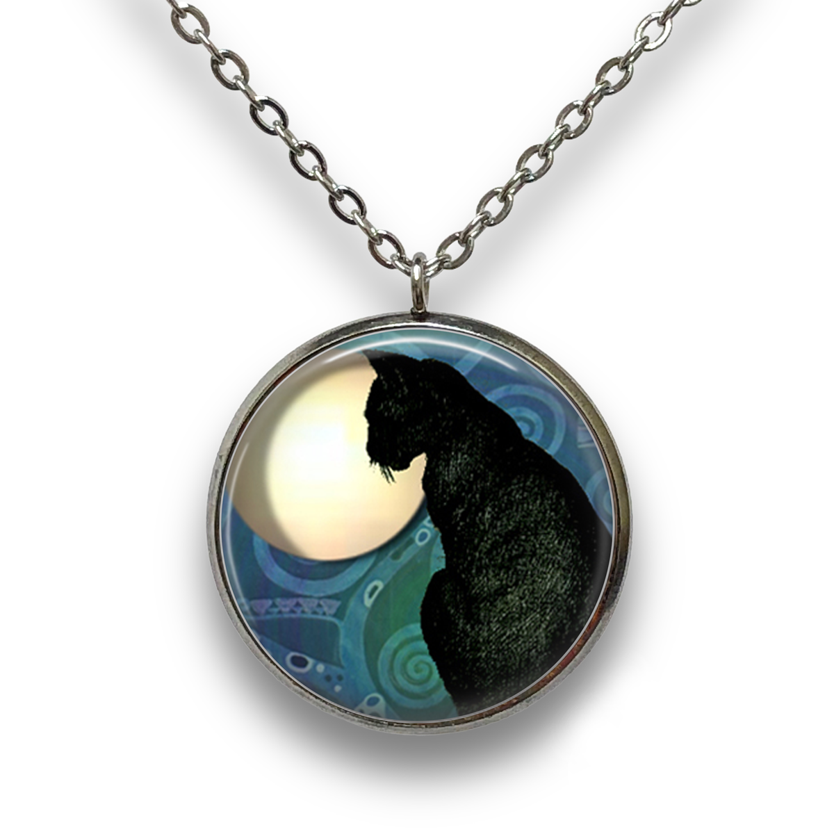 Black Cat in Moonlight Pendant with Necklace