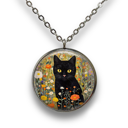 Black Cat Pendant with Necklace