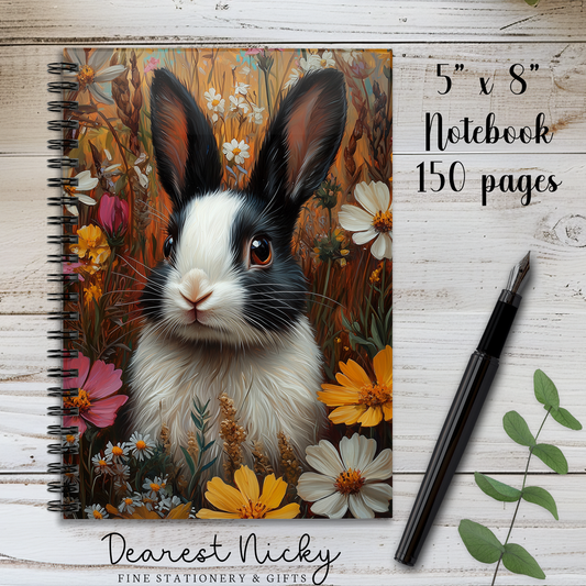 Black & White Bunny 150 Page Wire Bound Notebook - Blank or Lined