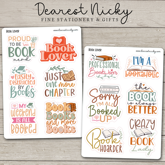 Book Lover Stickers - 2 Sheets