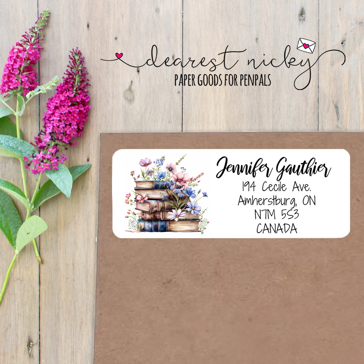 Books & Wildflowers Custom Return Address Labels Set of 30